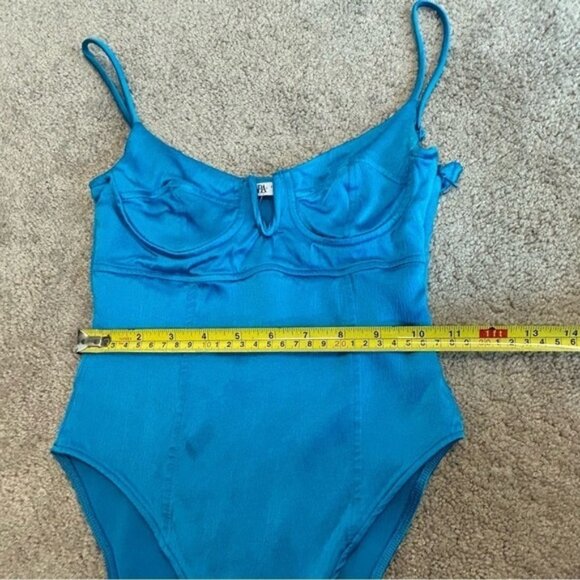 Zara blue satin spaghetti strap bustier corset bodysuit Sz S NWOT - Picture 11 of 13